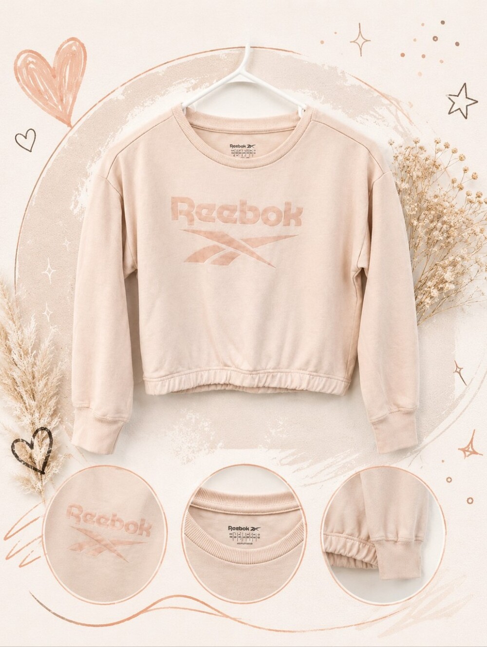 Reebok Kids Cream Pale Pink Cropped Sweatshirt